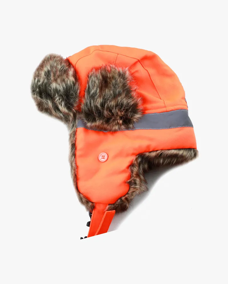 The Hat Depot - Safety Reflective Faux Fur Aviator Trapper