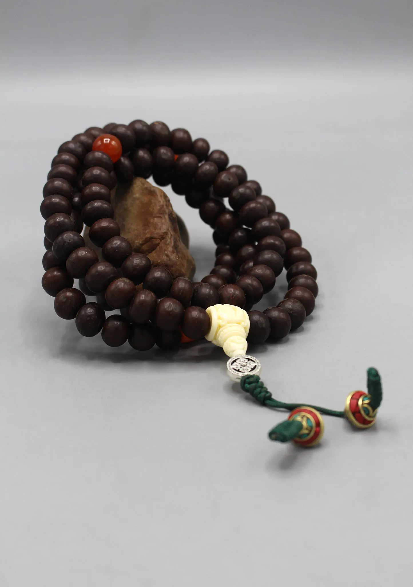 Tibetan Bodhi Beads Prayer Mala with Citrine and Coral Counter