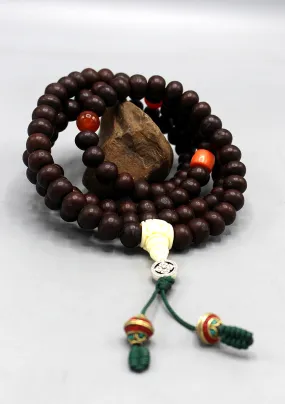 Tibetan Bodhi Beads Prayer Mala with Citrine and Coral Counter