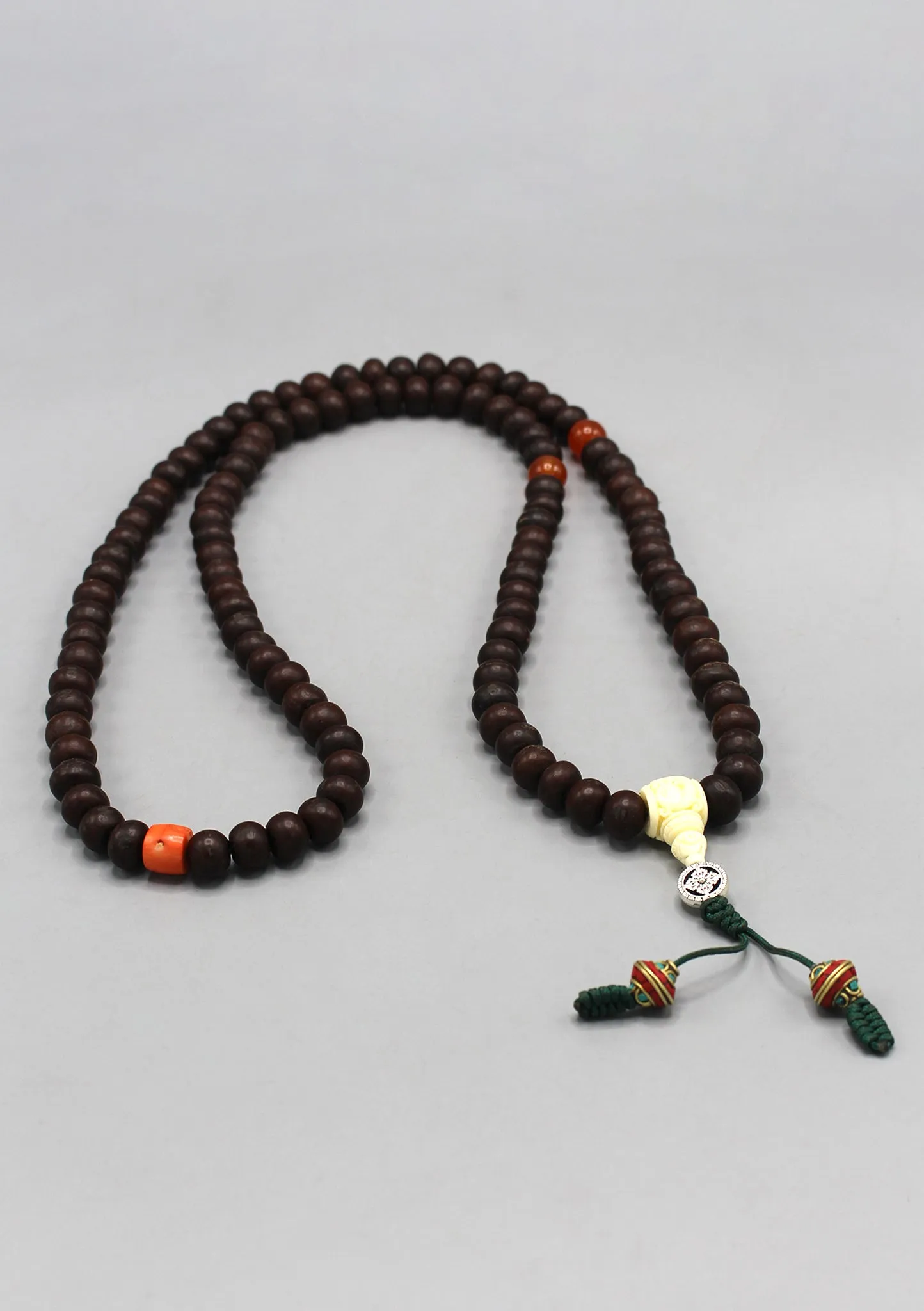 Tibetan Bodhi Beads Prayer Mala with Citrine and Coral Counter