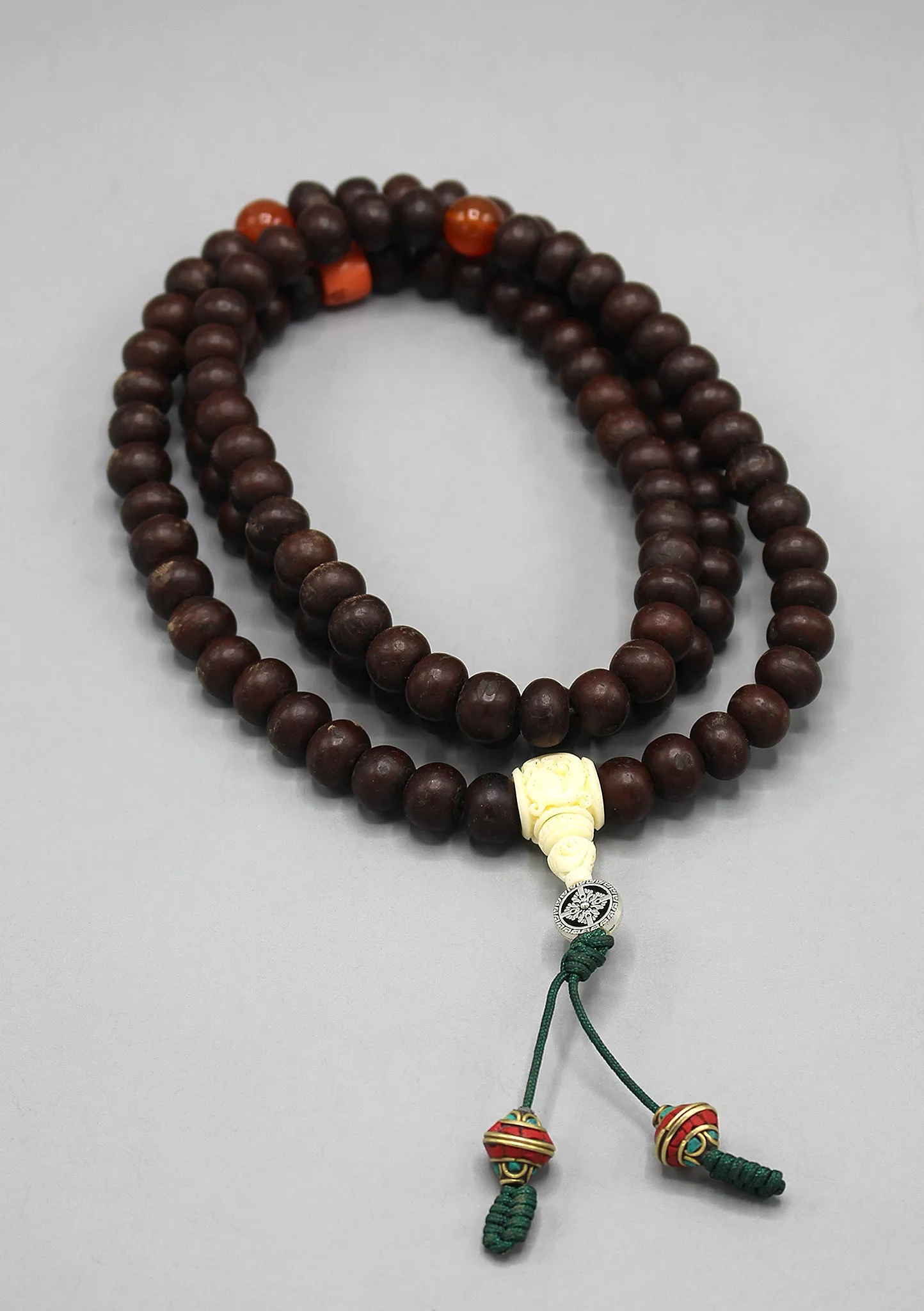 Tibetan Bodhi Beads Prayer Mala with Citrine and Coral Counter