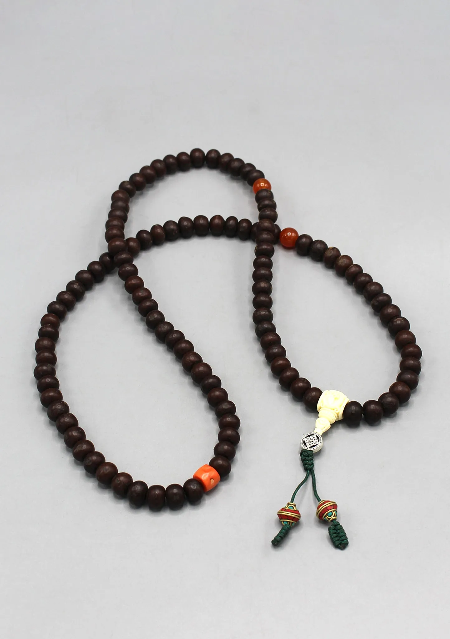 Tibetan Bodhi Beads Prayer Mala with Citrine and Coral Counter