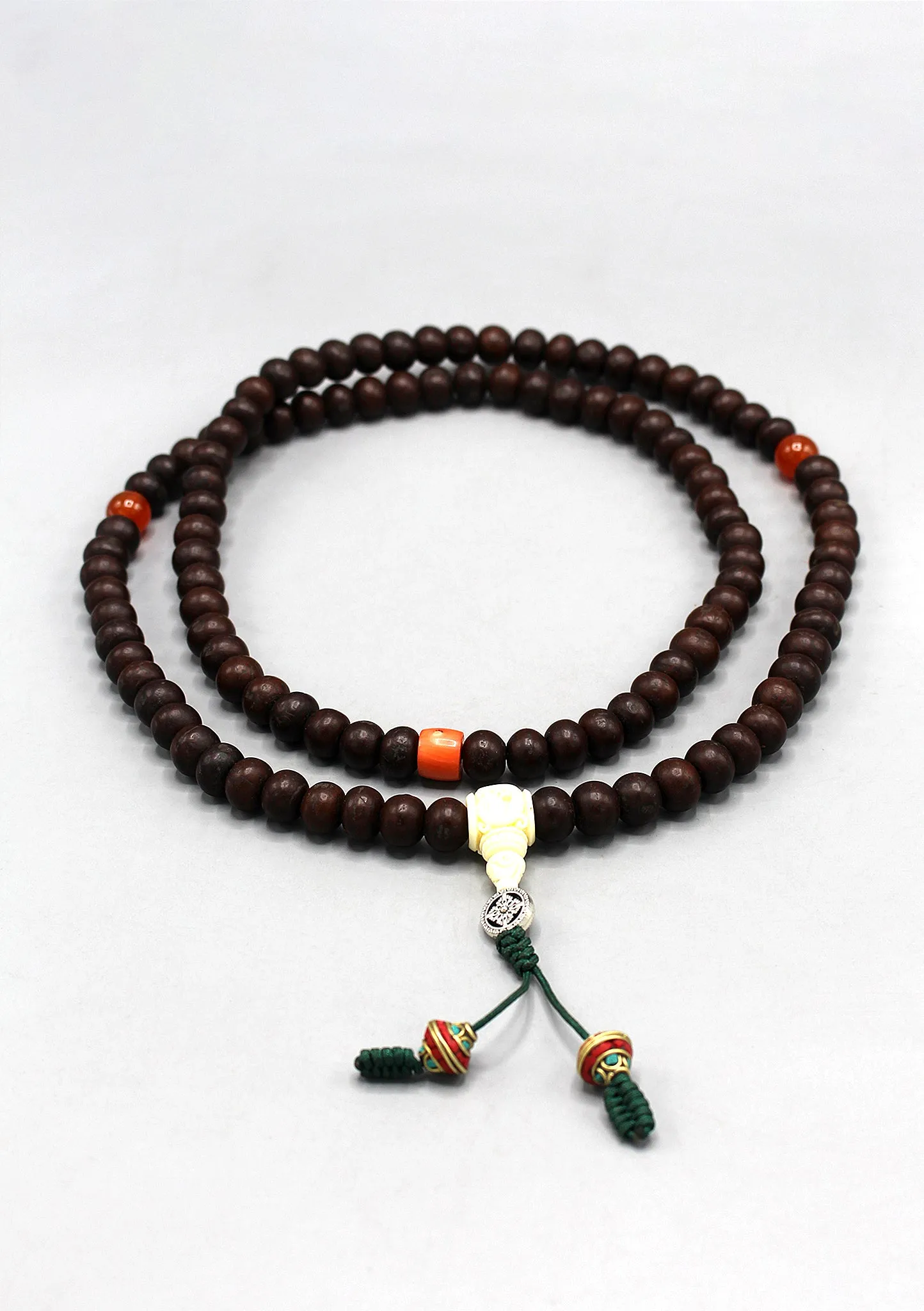 Tibetan Bodhi Beads Prayer Mala with Citrine and Coral Counter