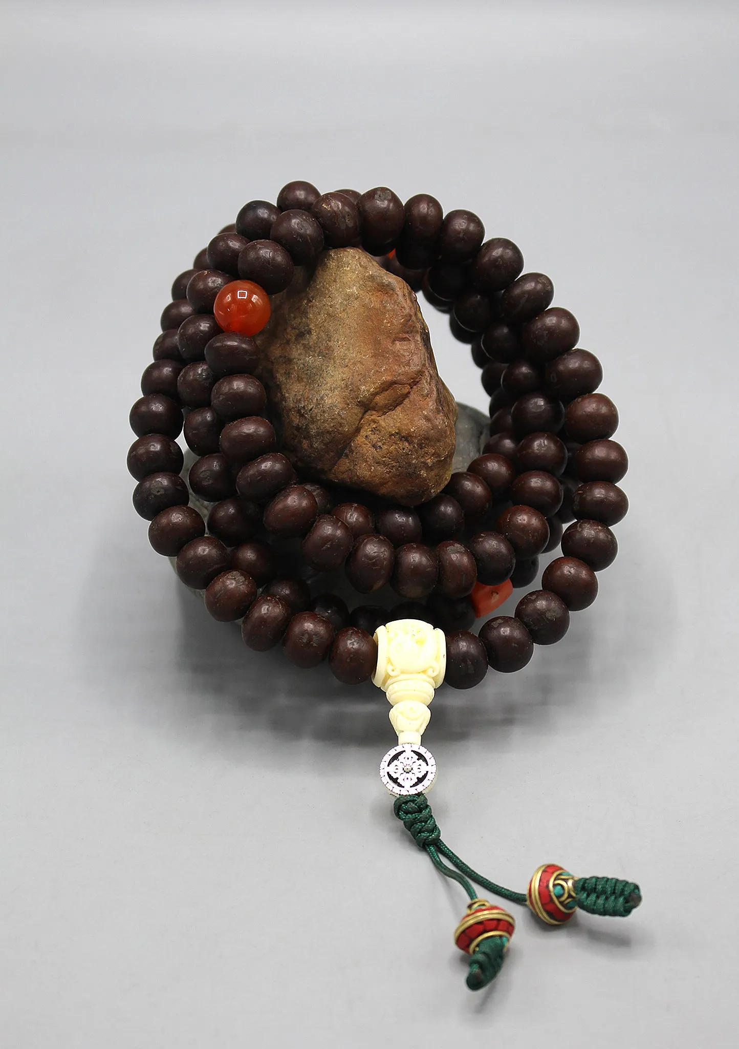 Tibetan Bodhi Beads Prayer Mala with Citrine and Coral Counter