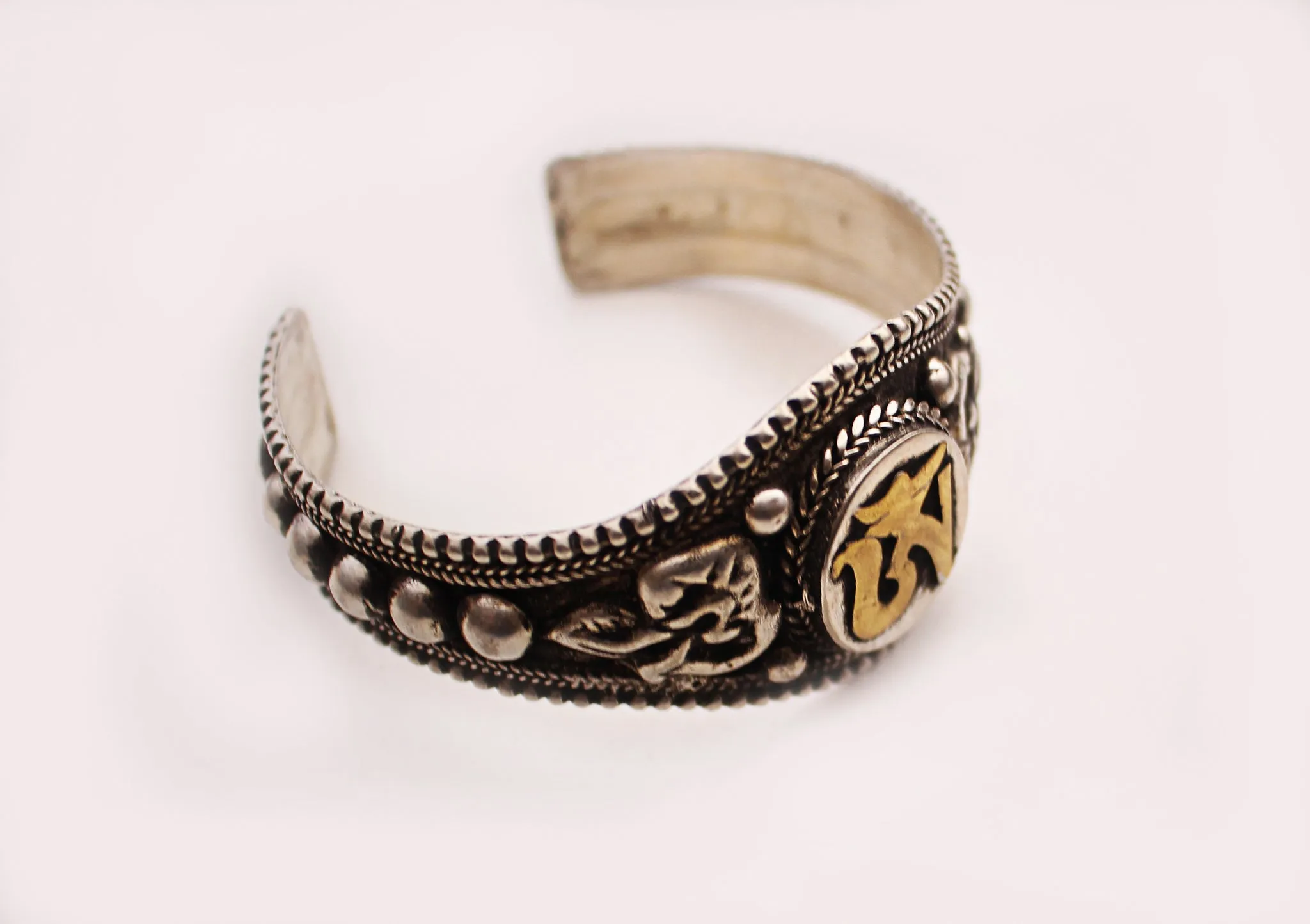 Tibetan OM White Metal Bracelet