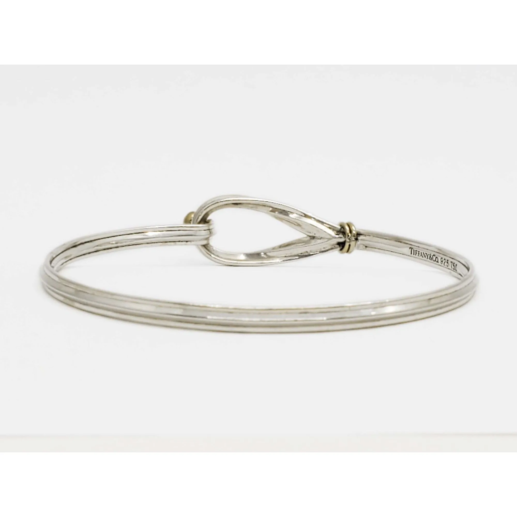 Tiffany & Co Hook Ribbon Knot Bangle Bracelet Sterling Silver & 18k Gold