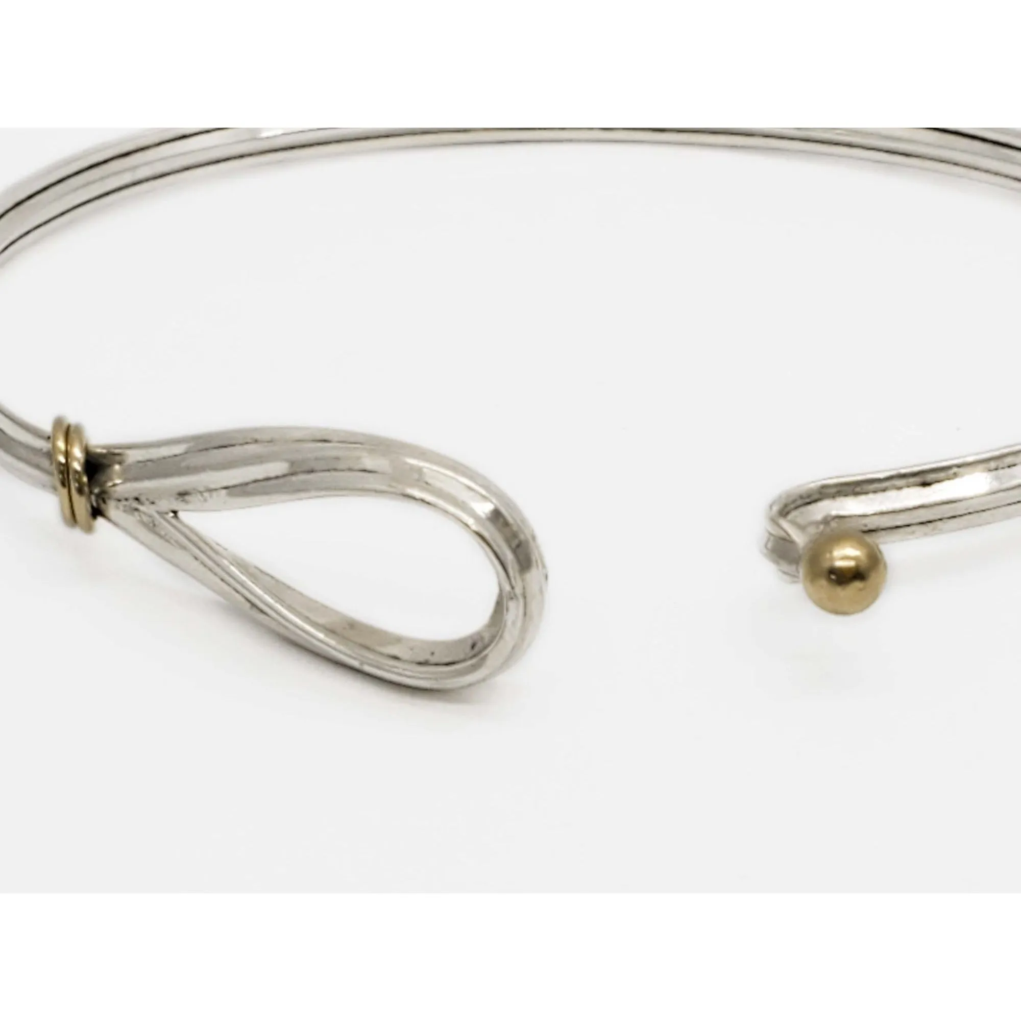 Tiffany & Co Hook Ribbon Knot Bangle Bracelet Sterling Silver & 18k Gold