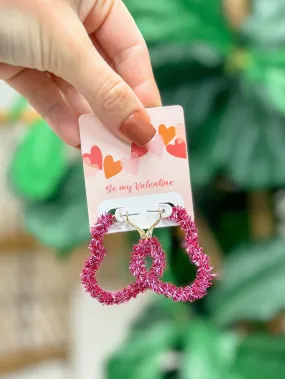 Tinsel Heart Hoop Earrings - Pink