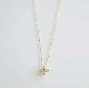 Tiny Flower Luck Diamond CZ .925 Sterling Silver Necklace