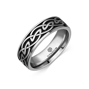 Titanium Flat Court Celtic Patterned Ring