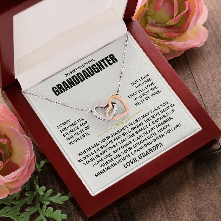 To My Granddaughter Necklace - Always Be Brave, Be Strong, Love Grandpa InterLocking Hearts Necklace