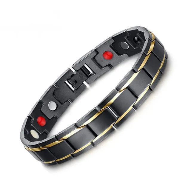 Top Quality Health Men Bracelet Bangle 316L Stainless Steel Magnetic Care Jewelry Black & Gold Plated