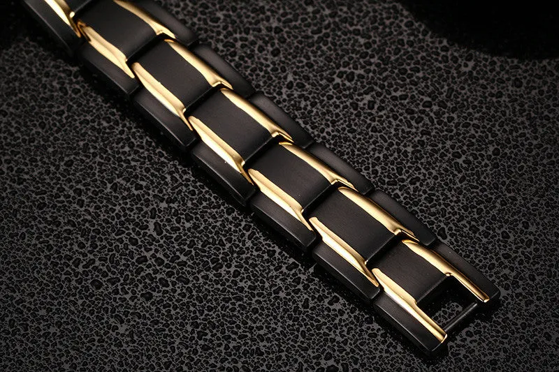 Top Quality Health Men Bracelet Bangle 316L Stainless Steel Magnetic Care Jewelry Black & Gold Plated