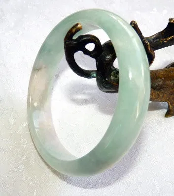 Translucent Green and "Clouds" Old Mine Jadeite Bangle 57 mm (BB2960)