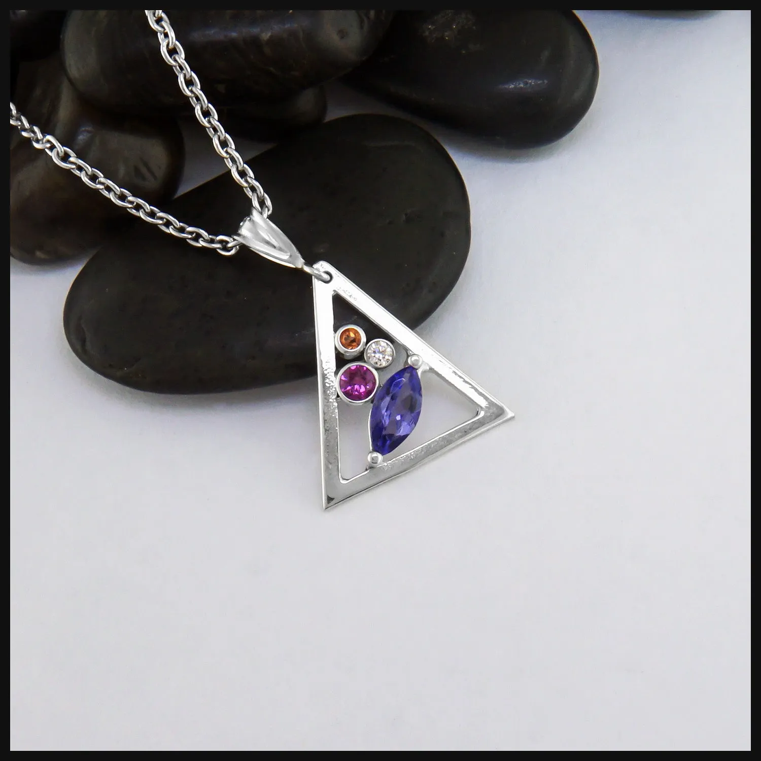 Triangle Frame Pendant with Tanzanite and Diamond