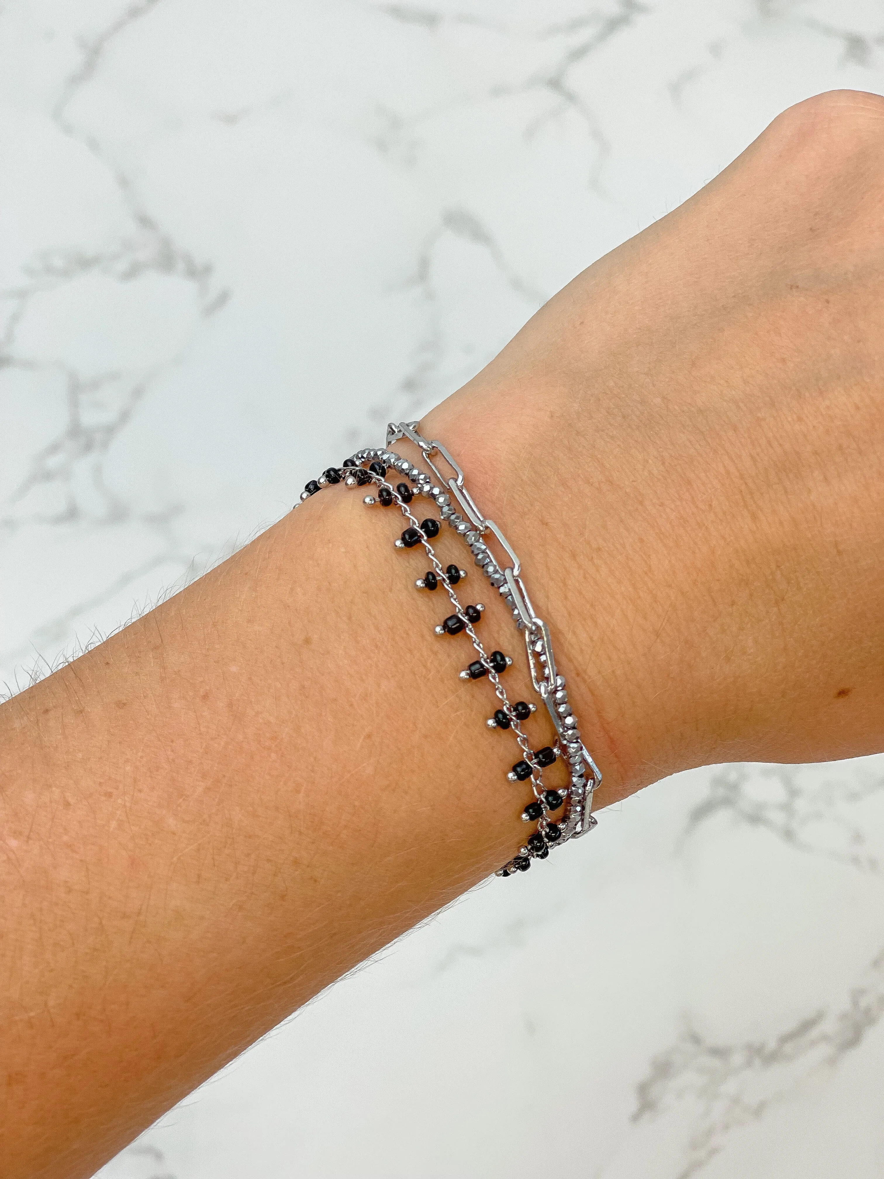 Triple Strand Link Magnetic Bracelet - Silver