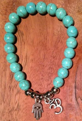 Turquoise & Silver Hamsa Bracelet