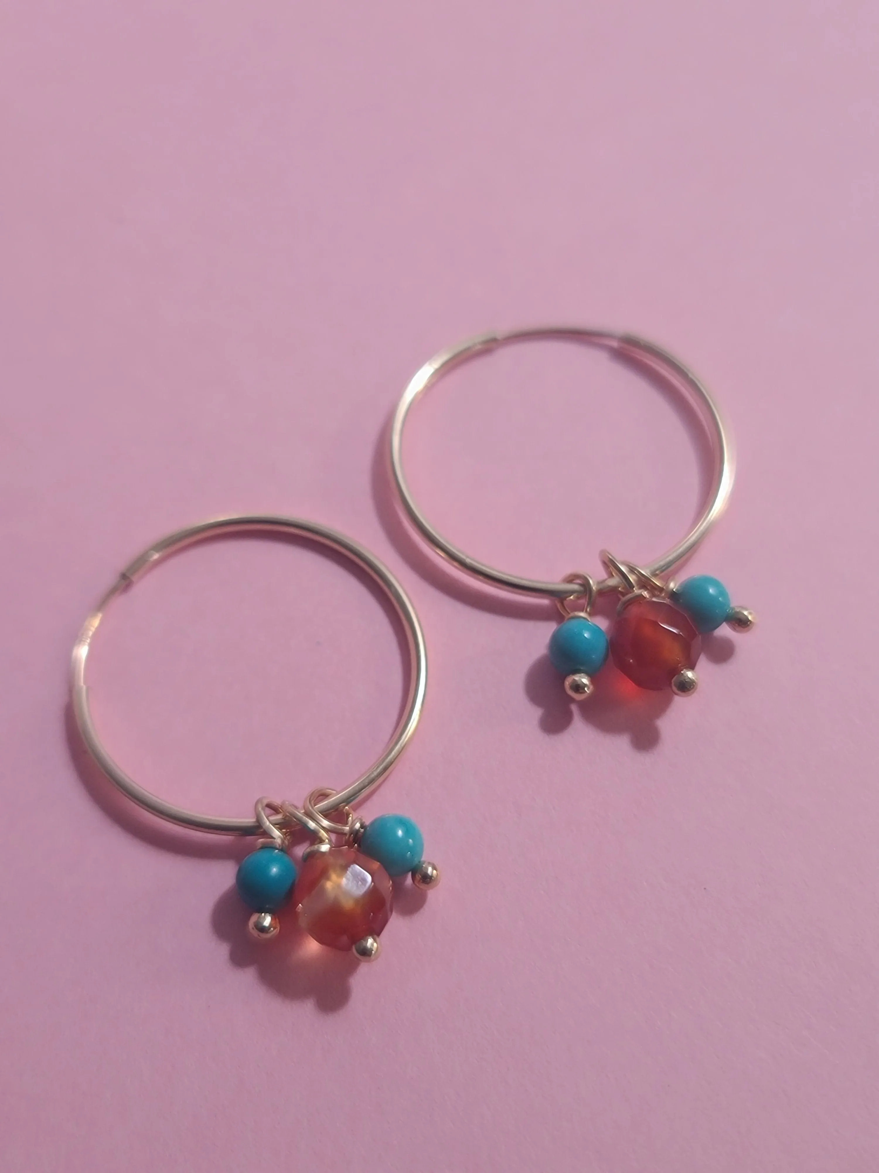 Turquoise Carnelian 14kt GF Hoop Earrings