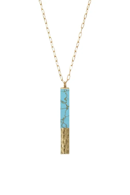 Turquoise LONG STONE HALF METAL PENDANT NECKLACE