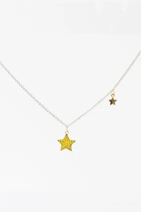 Two Stars Crystal Gold Plated Sterling Silver Necklace