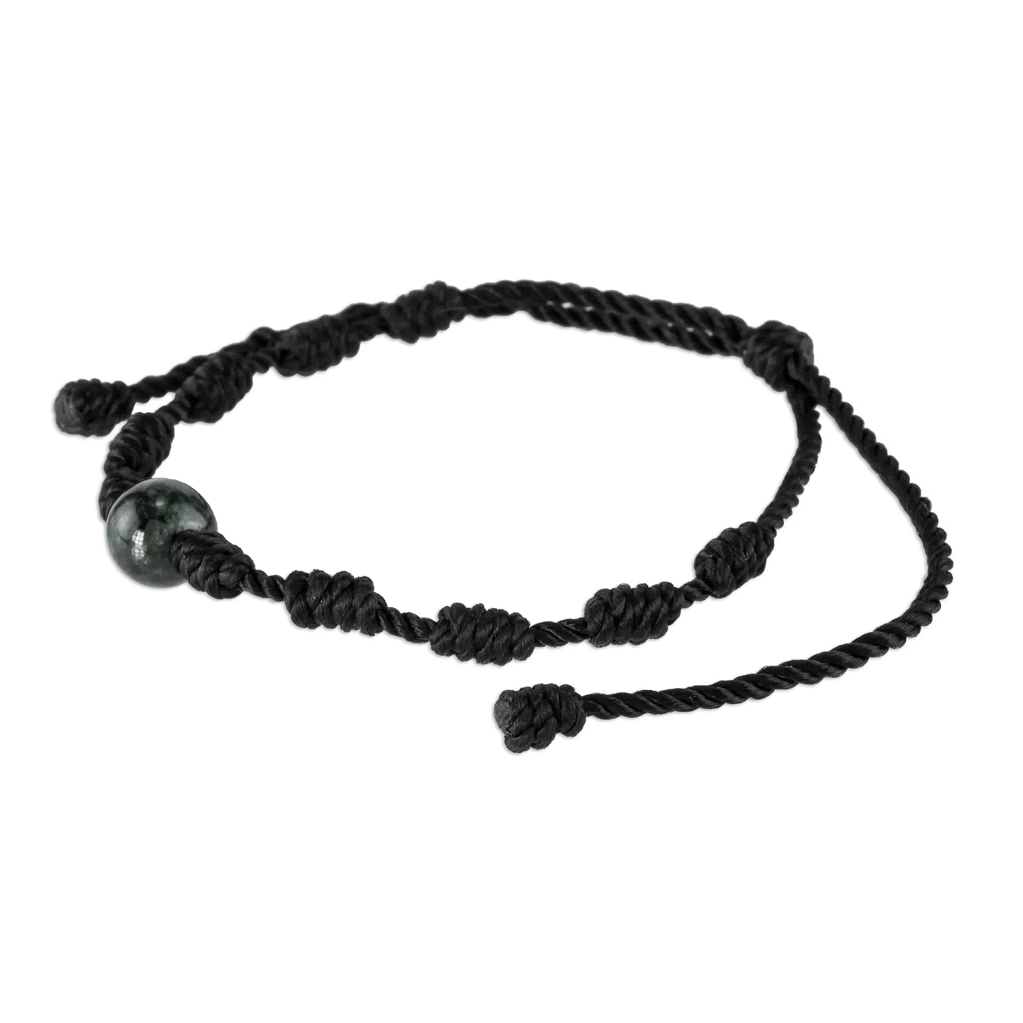 Unisex Black Cord and Green Jade Bracelet - Knotty | NOVICA