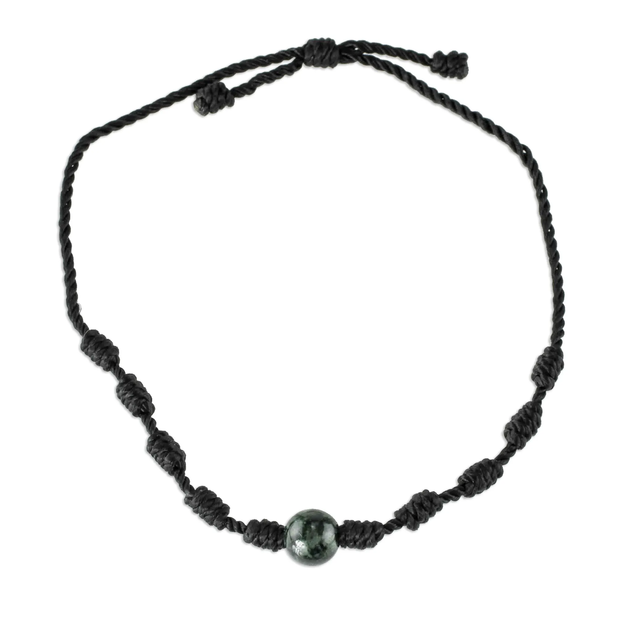 Unisex Black Cord and Green Jade Bracelet - Knotty | NOVICA