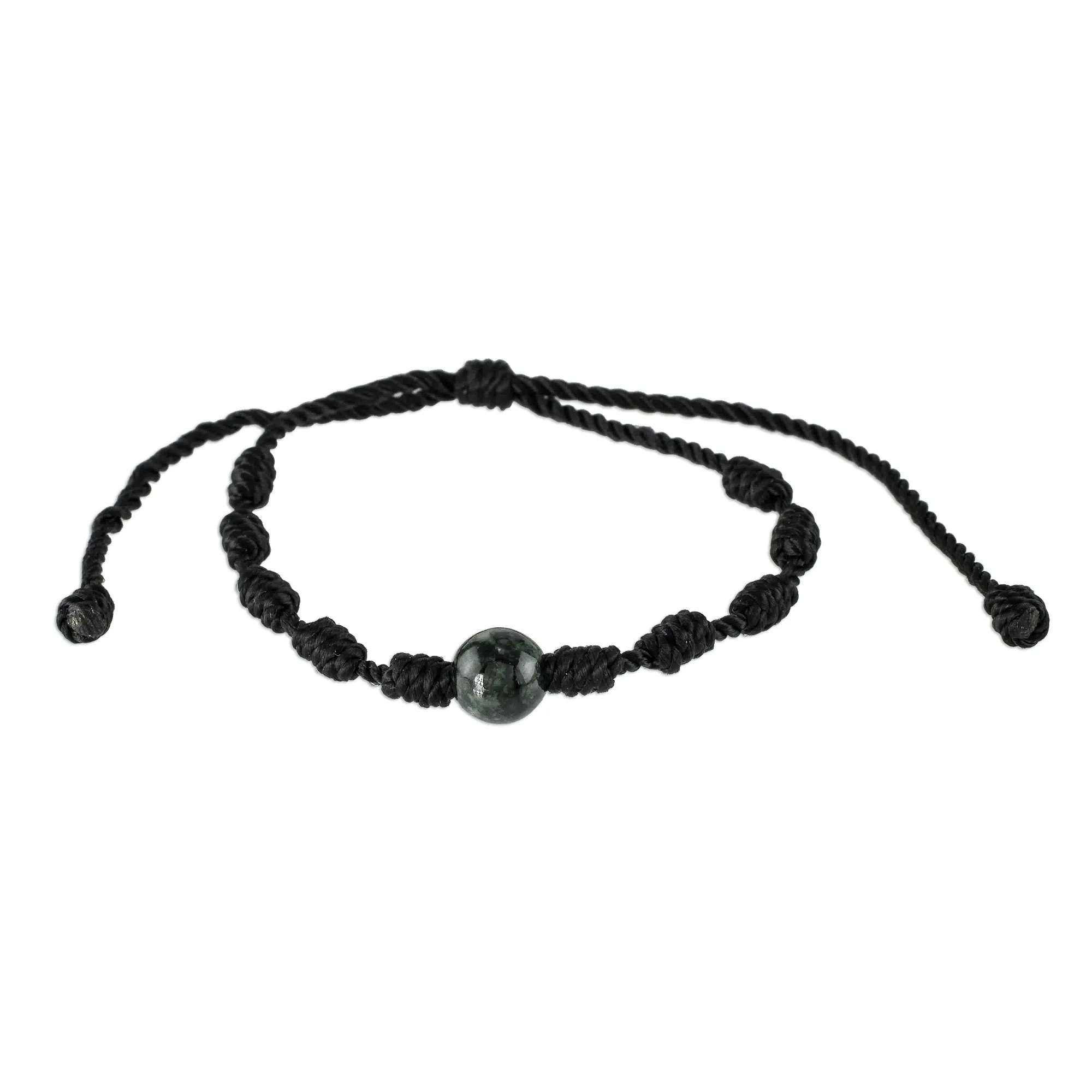 Unisex Black Cord and Green Jade Bracelet - Knotty | NOVICA