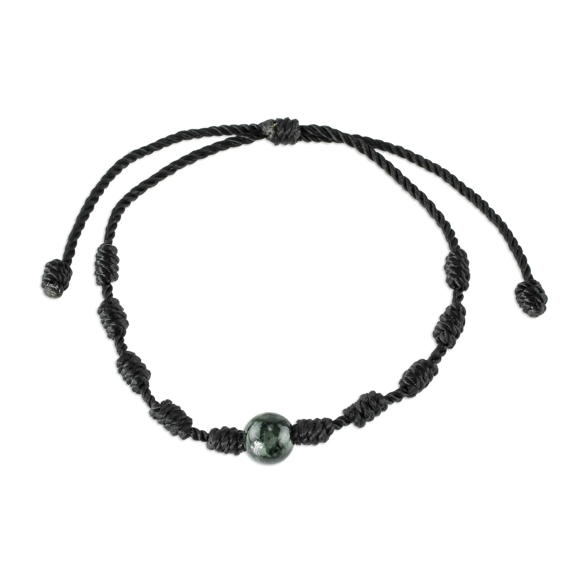 Unisex Black Cord and Green Jade Bracelet - Knotty | NOVICA