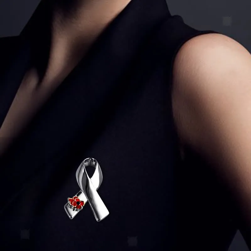 Unisex Disease Awareness Ribbon Poppy Brooch