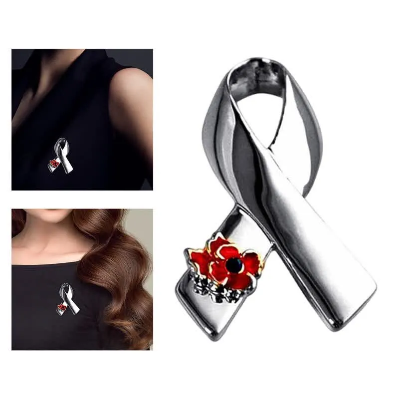 Unisex Disease Awareness Ribbon Poppy Brooch