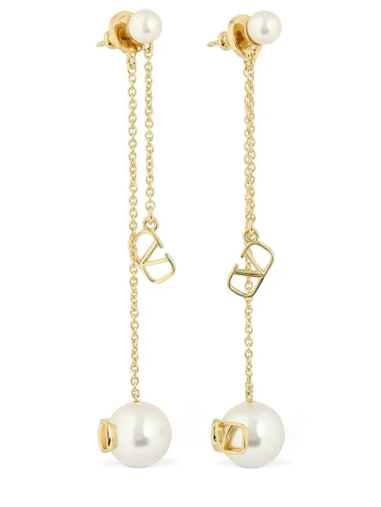 Valentino Garavani   V logo &amp; faux pearl pendant earrings 