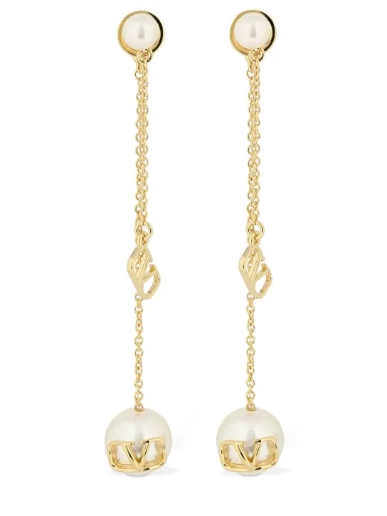 Valentino Garavani   V logo &amp; faux pearl pendant earrings 