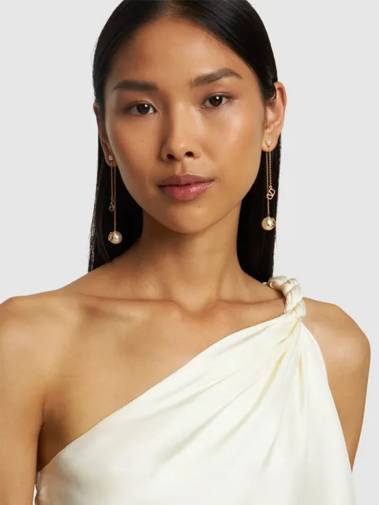 Valentino Garavani   V logo &amp; faux pearl pendant earrings 