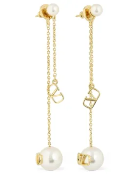 Valentino Garavani   V logo &amp; faux pearl pendant earrings 