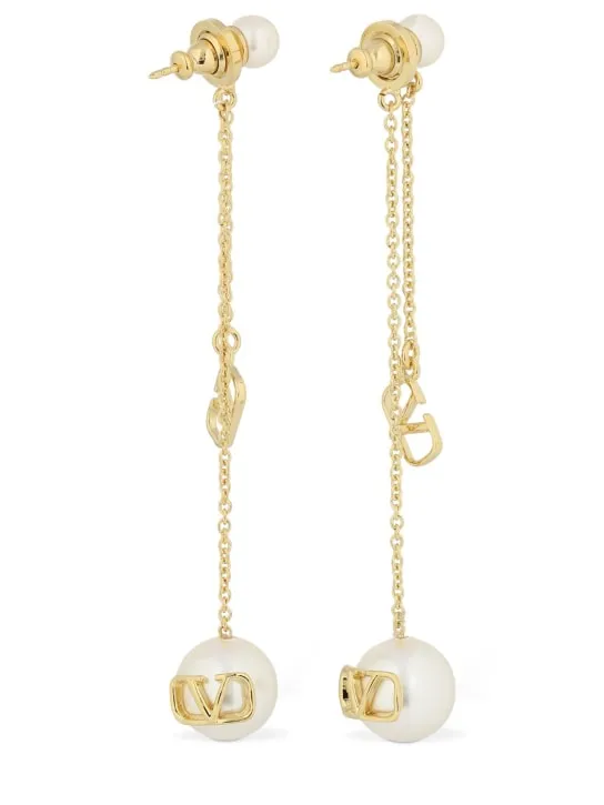 Valentino Garavani   V logo &amp; faux pearl pendant earrings 