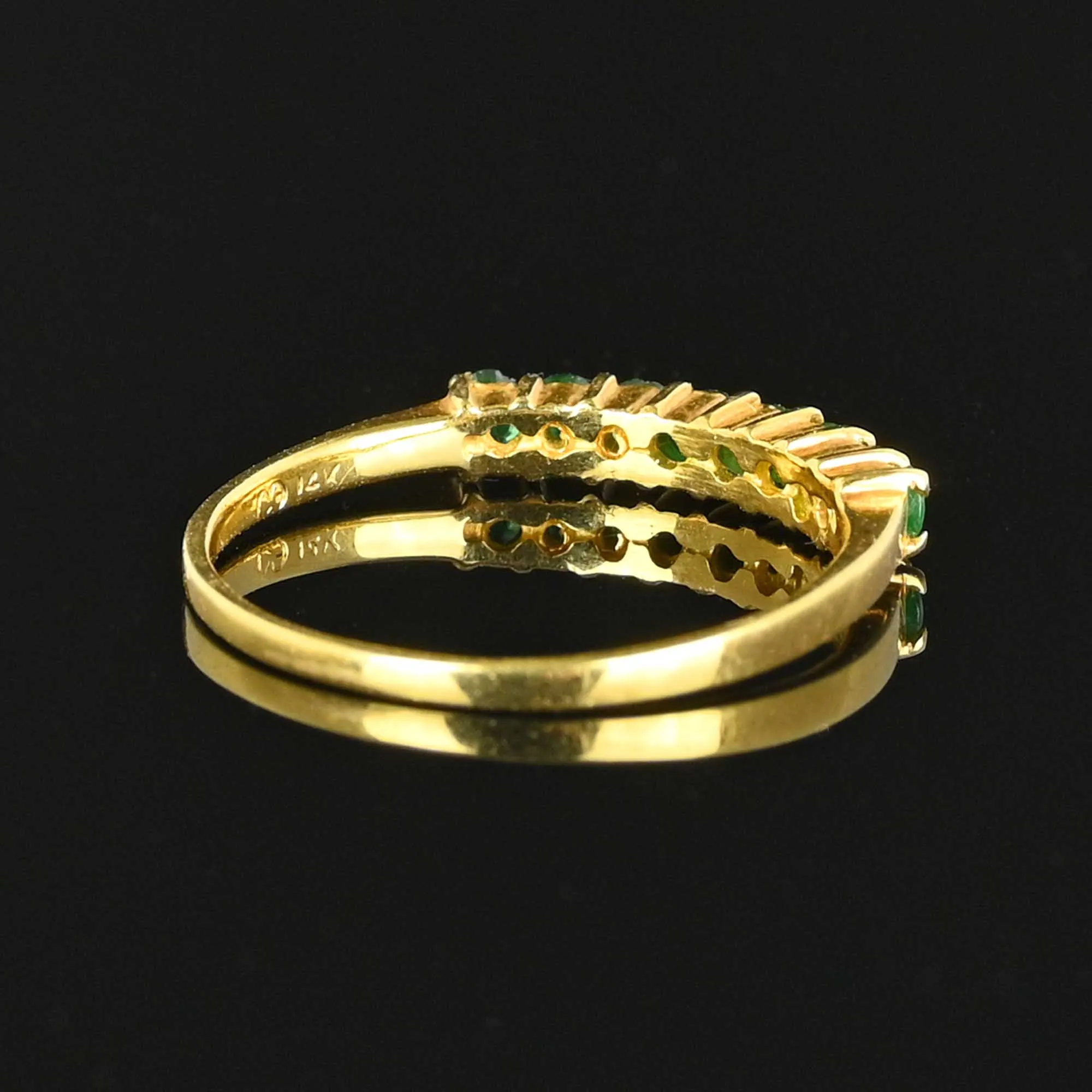 Vintage 14K Gold Emerald Half Eternity Band Ring