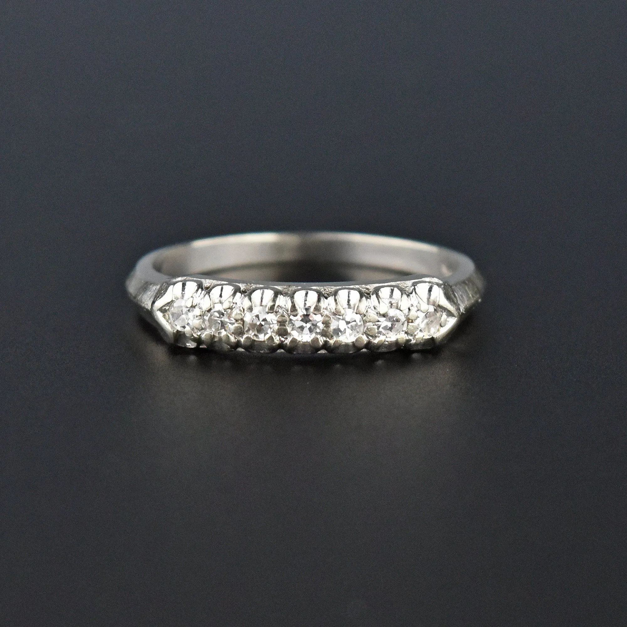 Vintage 14K White Gold Half Eternity Band Ring, Sz 7