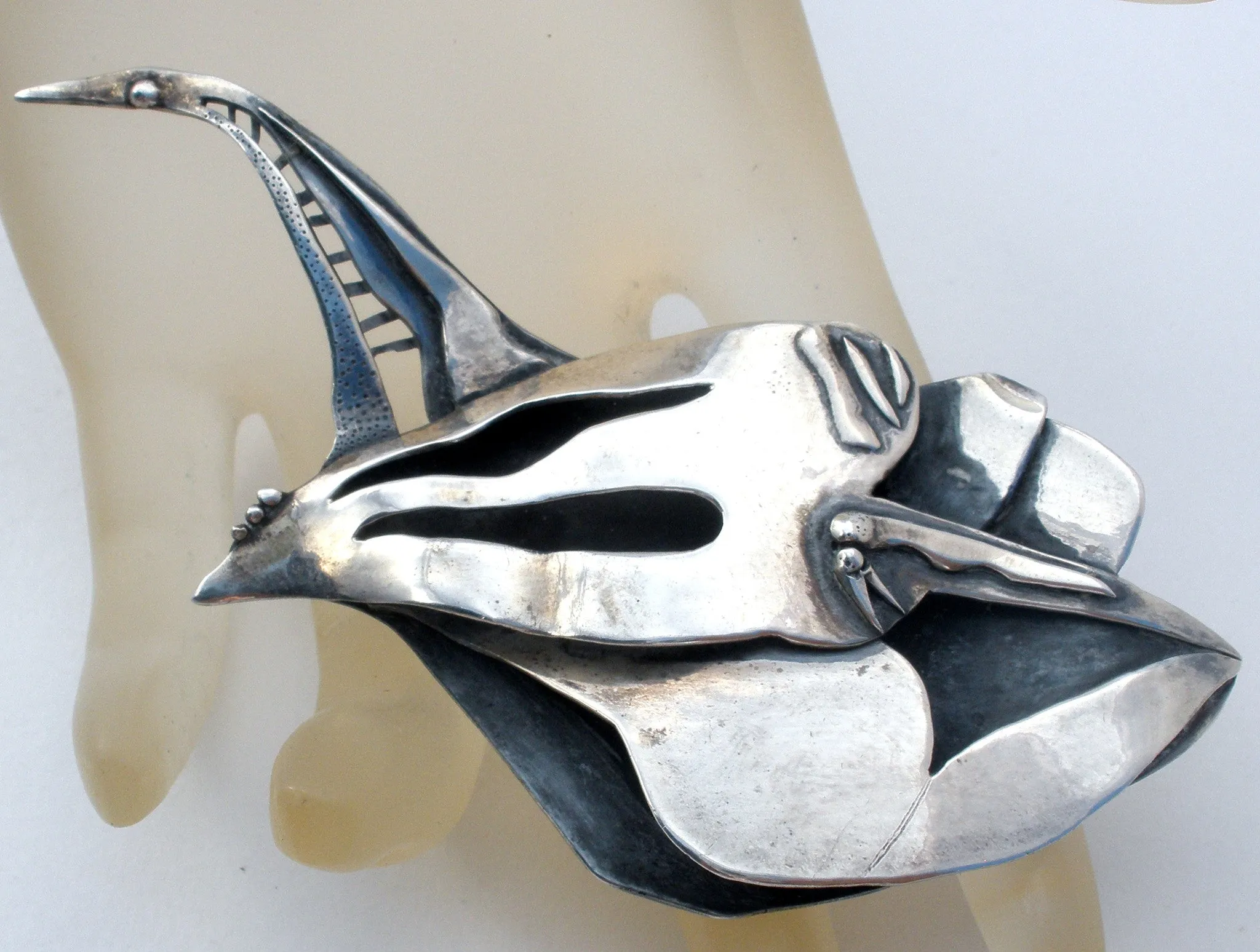 Vintage Abstract Swan Brooch Pin Sterling Silver