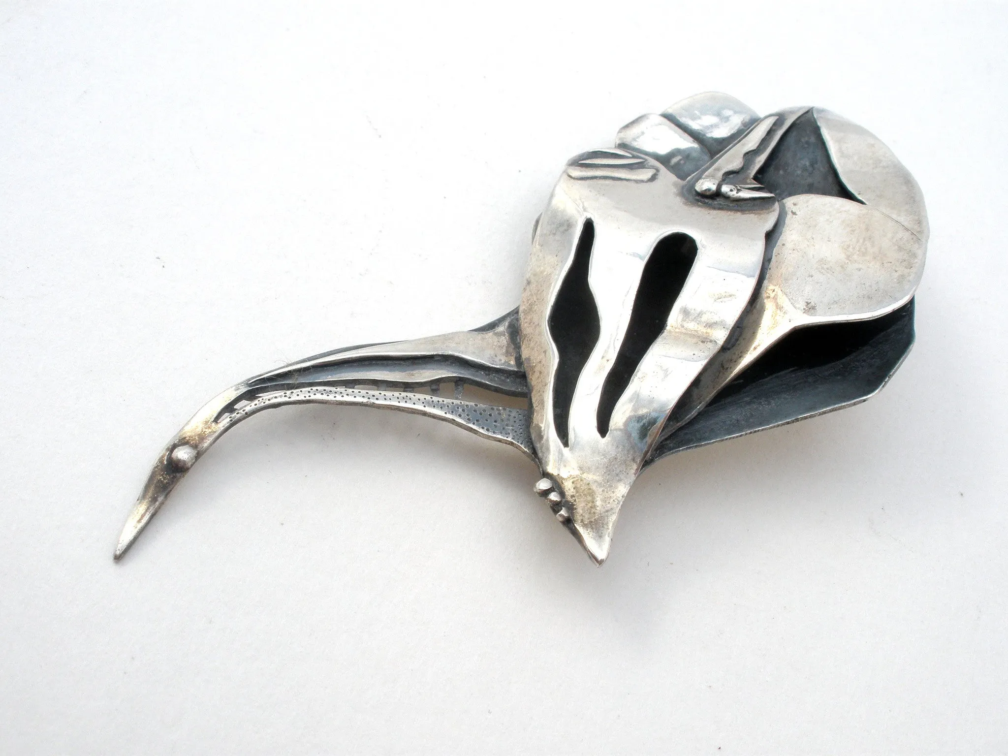 Vintage Abstract Swan Brooch Pin Sterling Silver