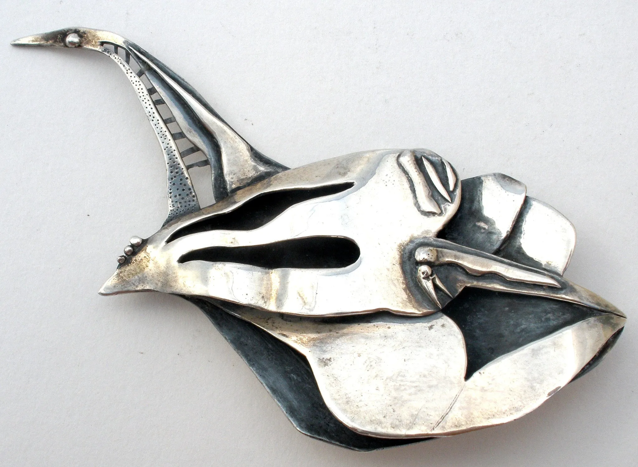 Vintage Abstract Swan Brooch Pin Sterling Silver