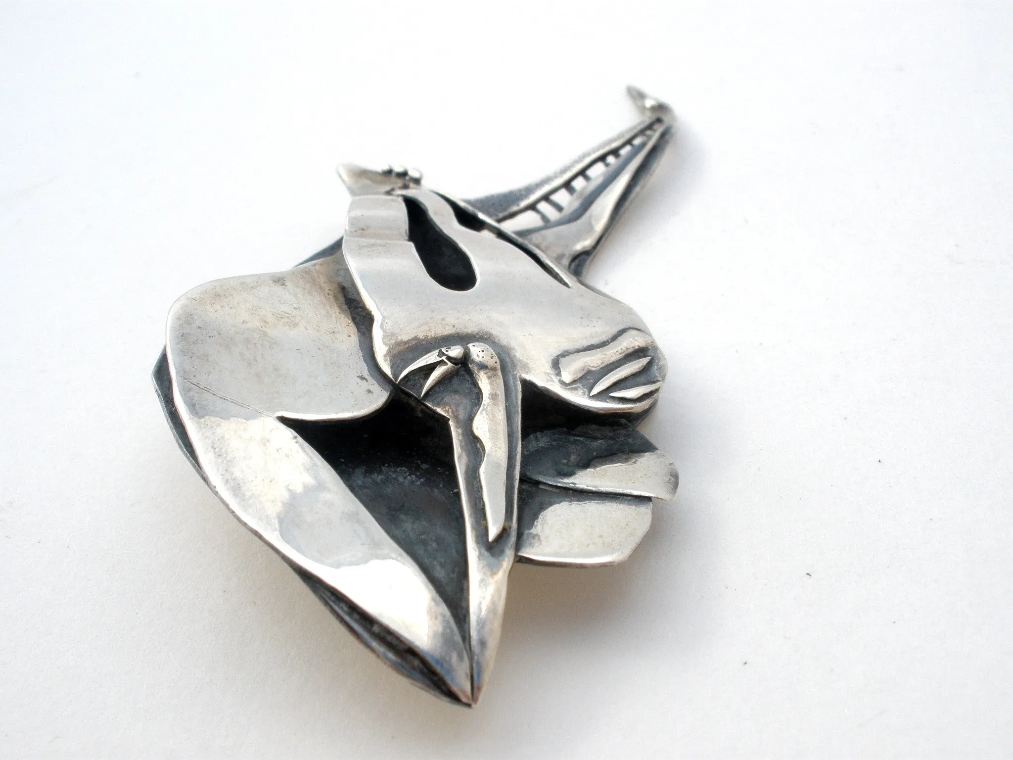 Vintage Abstract Swan Brooch Pin Sterling Silver