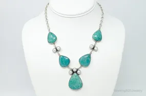 Vintage Amazonite Pearl Sterling Silver Necklace