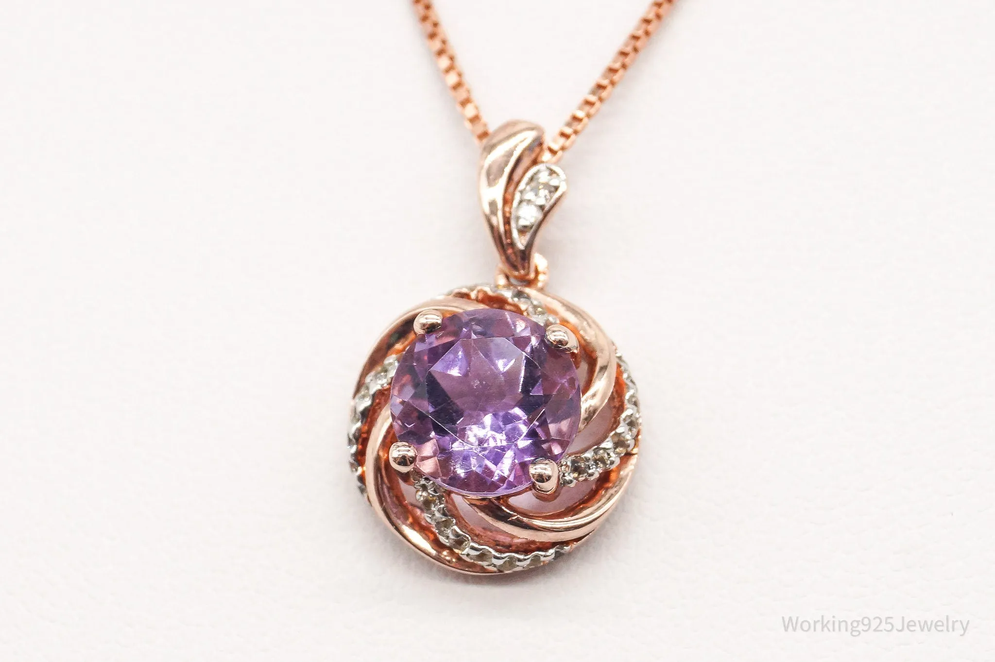 Vintage Amethyst Cubic Zirconia Rose Gold Vermeil Sterling Silver Necklace