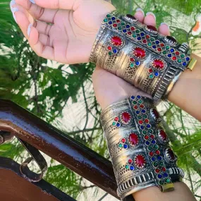 Vintage Boho Massive Cuff With Glass Stones