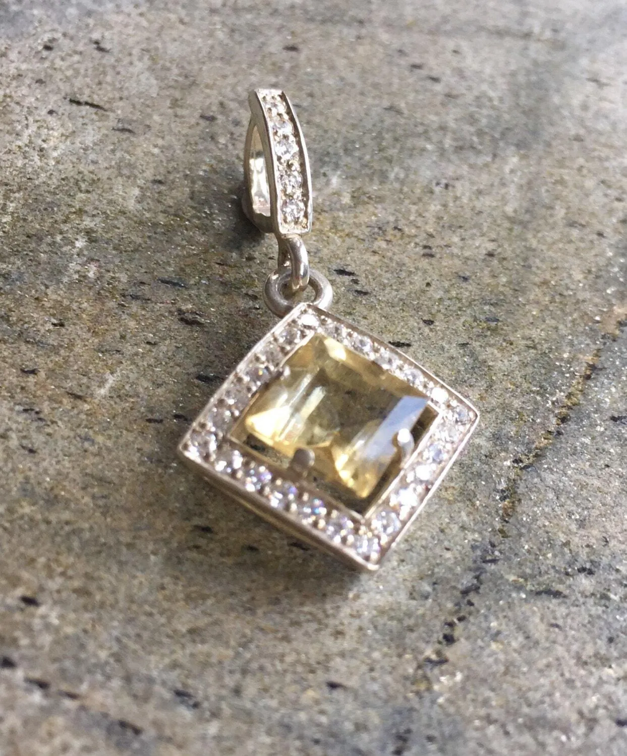 Vintage Citrine Pendant - Natural Citrine Necklace - Yellow Princess Cut Necklace