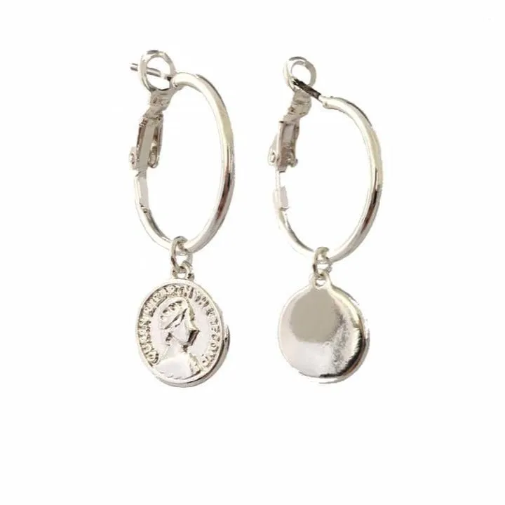 Vintage Coin Charm Hoops