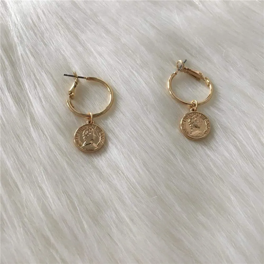 Vintage Coin Charm Hoops