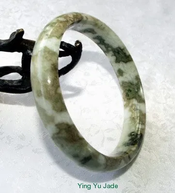 Vintage Estate "Animal Print" Yin and Yang Pattern Men's Large Jadeite Jade Bangle 67mm (TI-1095)