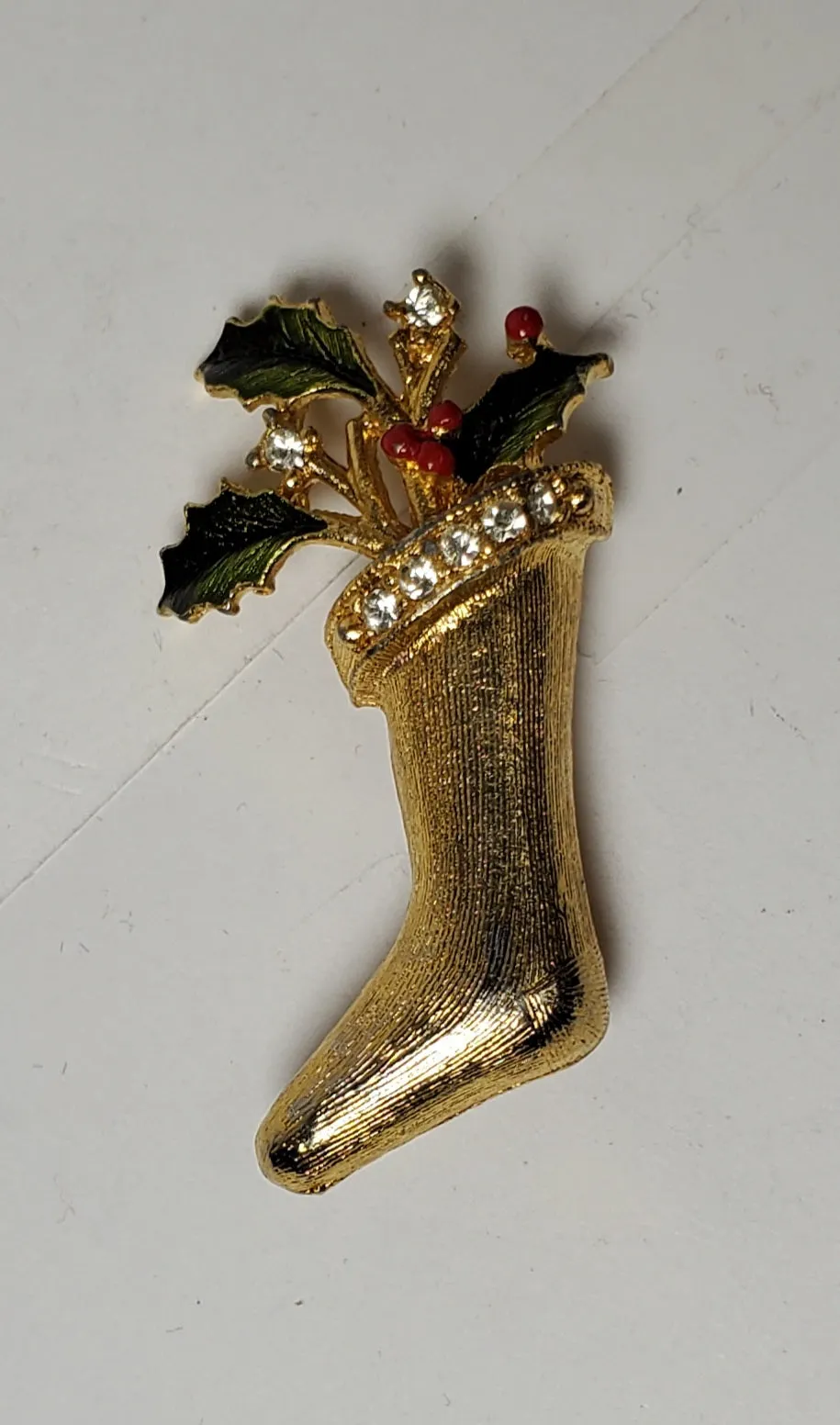 Vintage Gold Tone Christmas Stocking Brooch