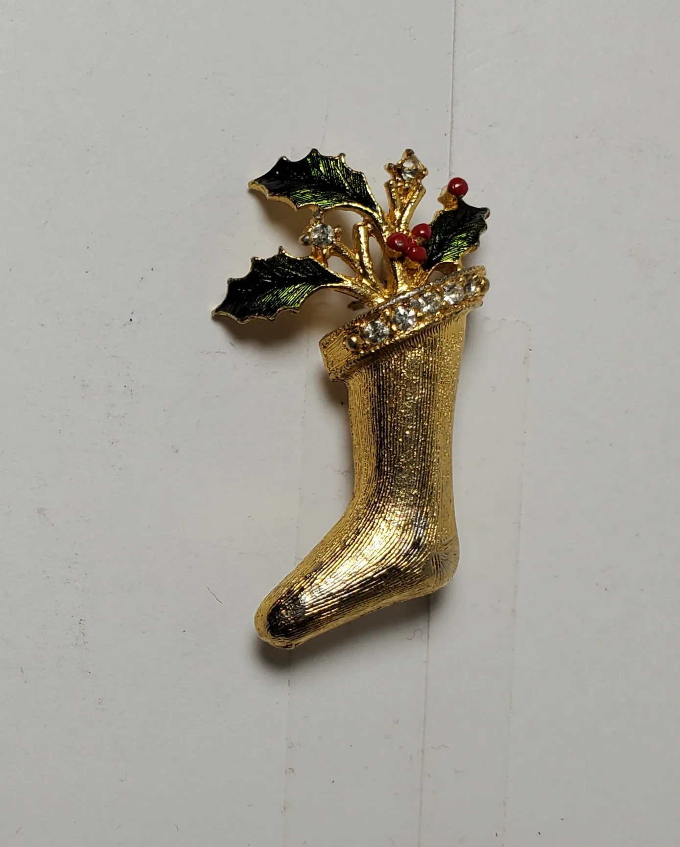 Vintage Gold Tone Christmas Stocking Brooch